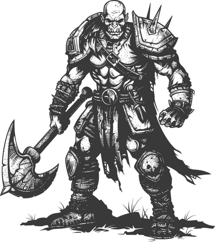 orc warrior full body images using Old engraving style vector