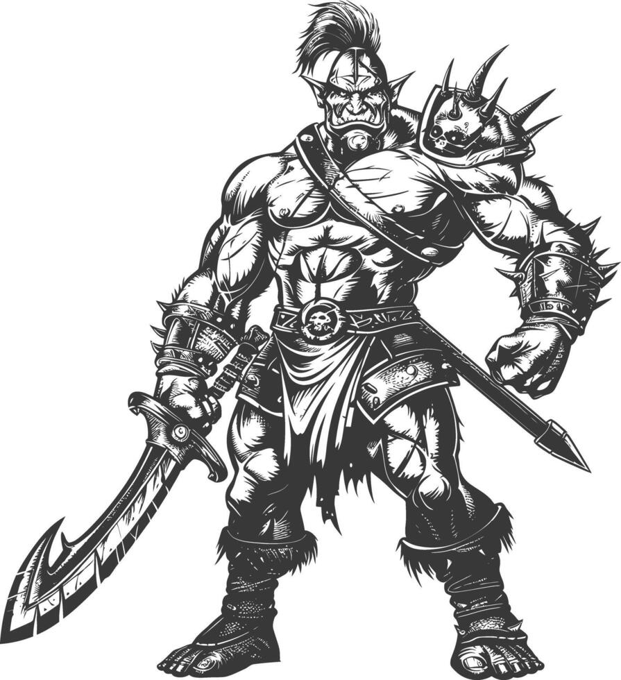 orc warrior full body images using Old engraving style vector