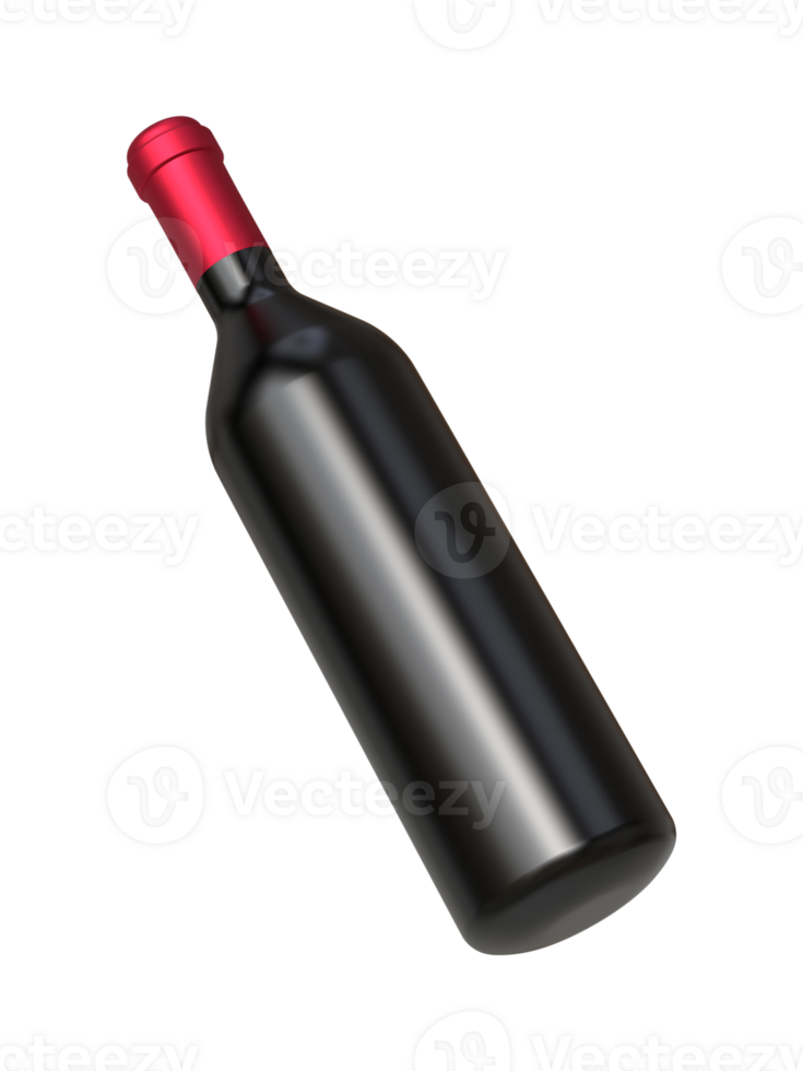 3D Red wine bottle rendering for mockup png
