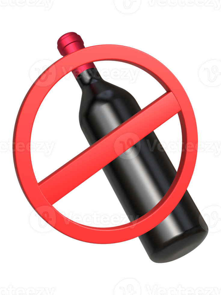3D Red wine bottle with not allow sign rendering for mockup png