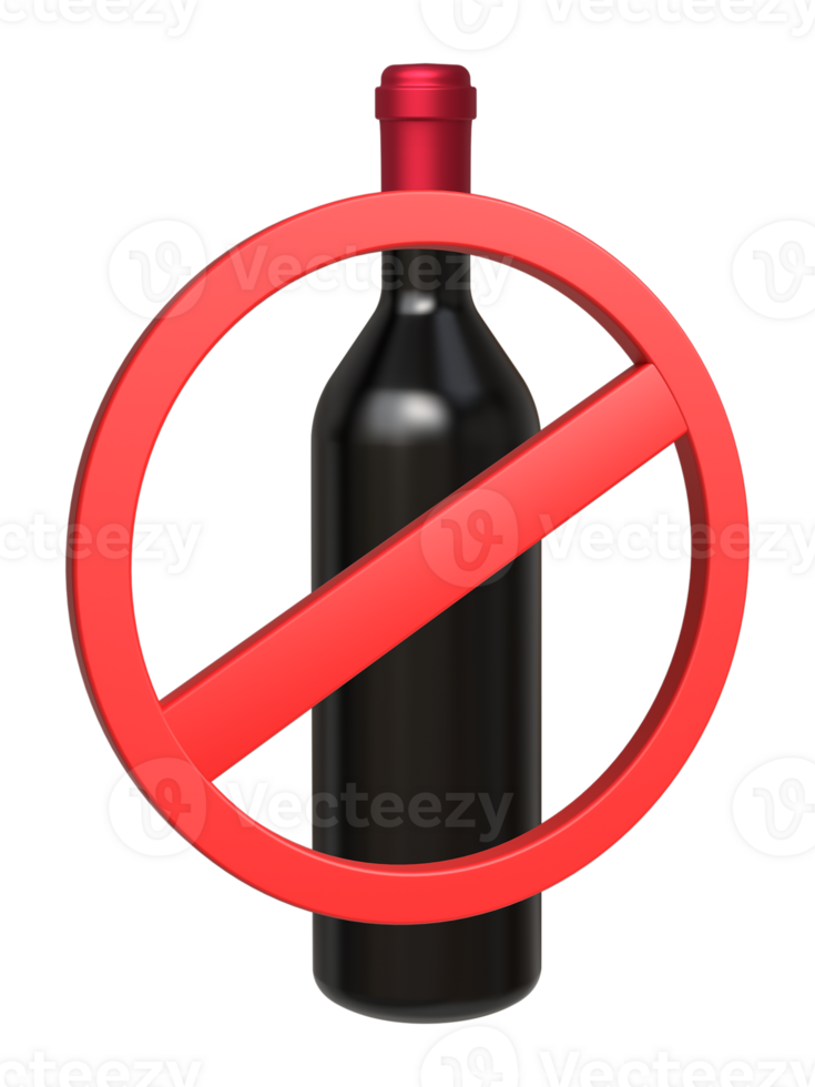 3D Red wine bottle with not allow sign rendering for mockup png