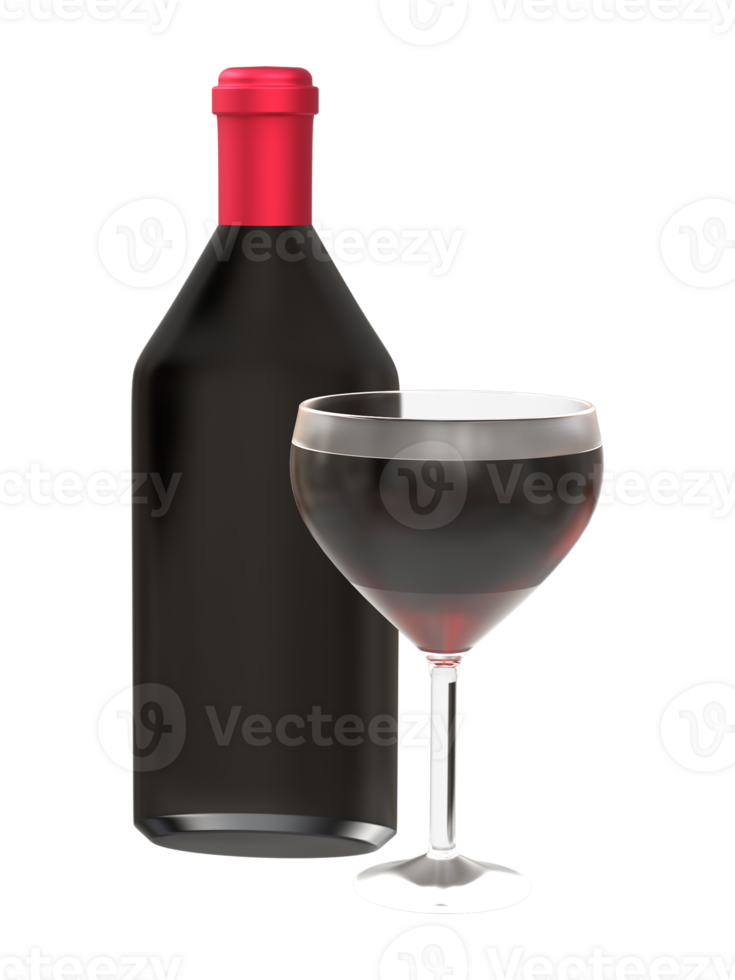 3D Red wine bottle rendering for mockup png