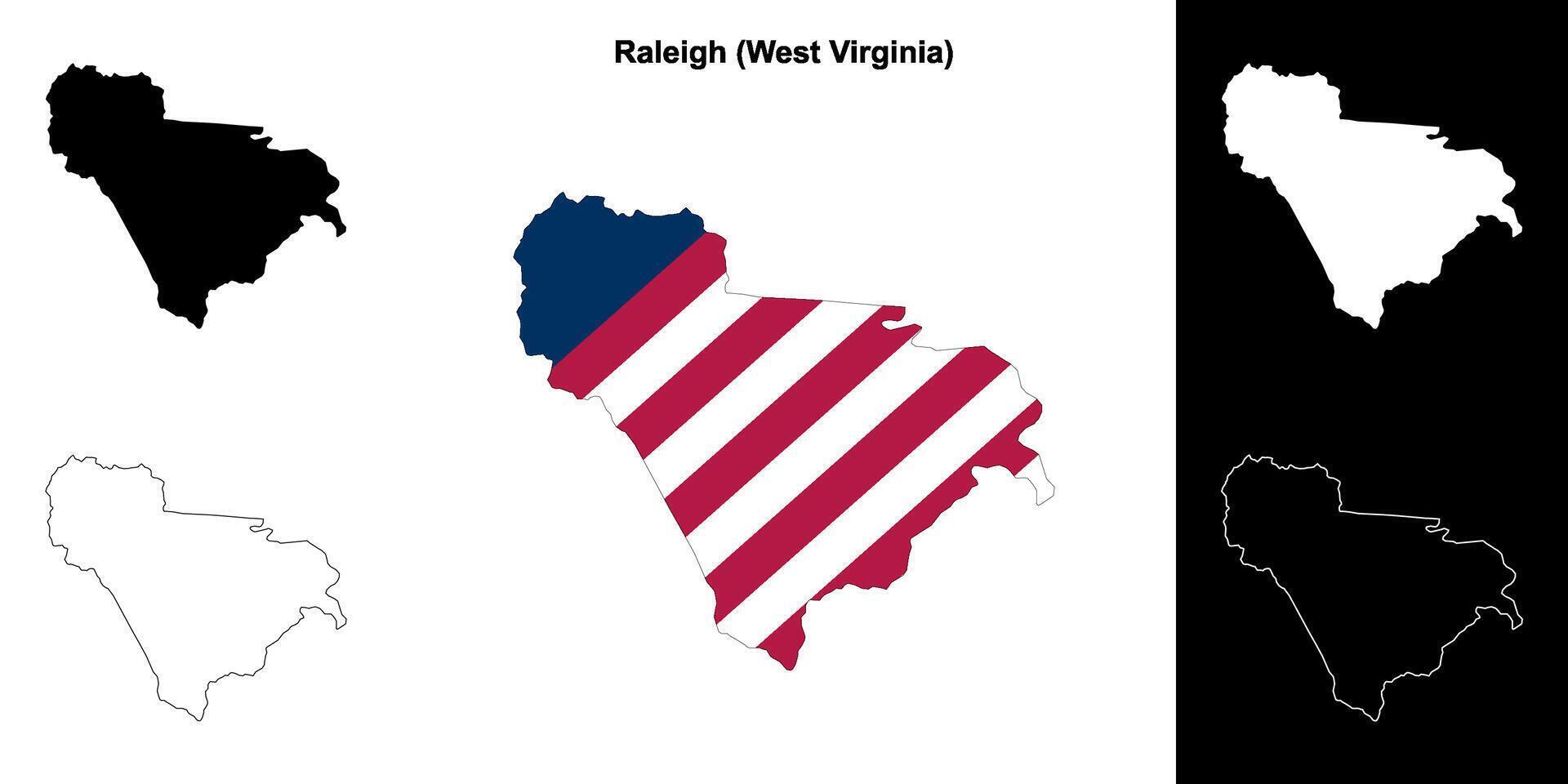 Raleigh County, West Virginia outline map set vector