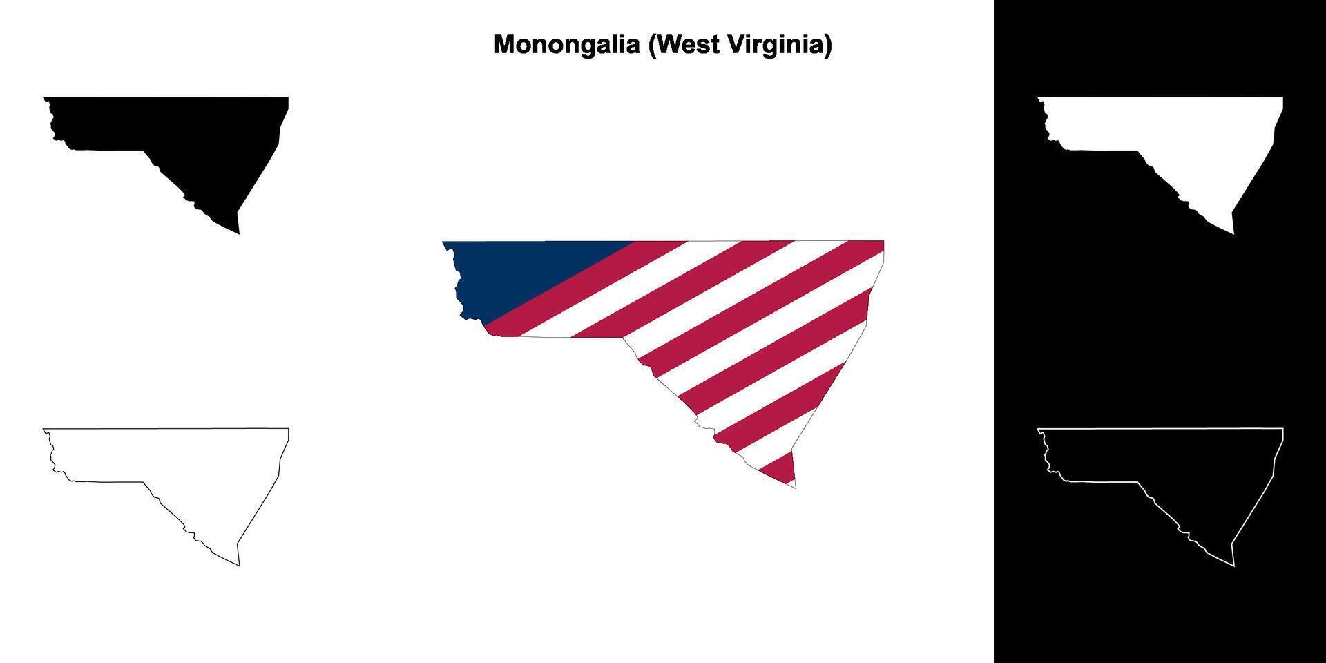 Monongalia County, West Virginia outline map set vector