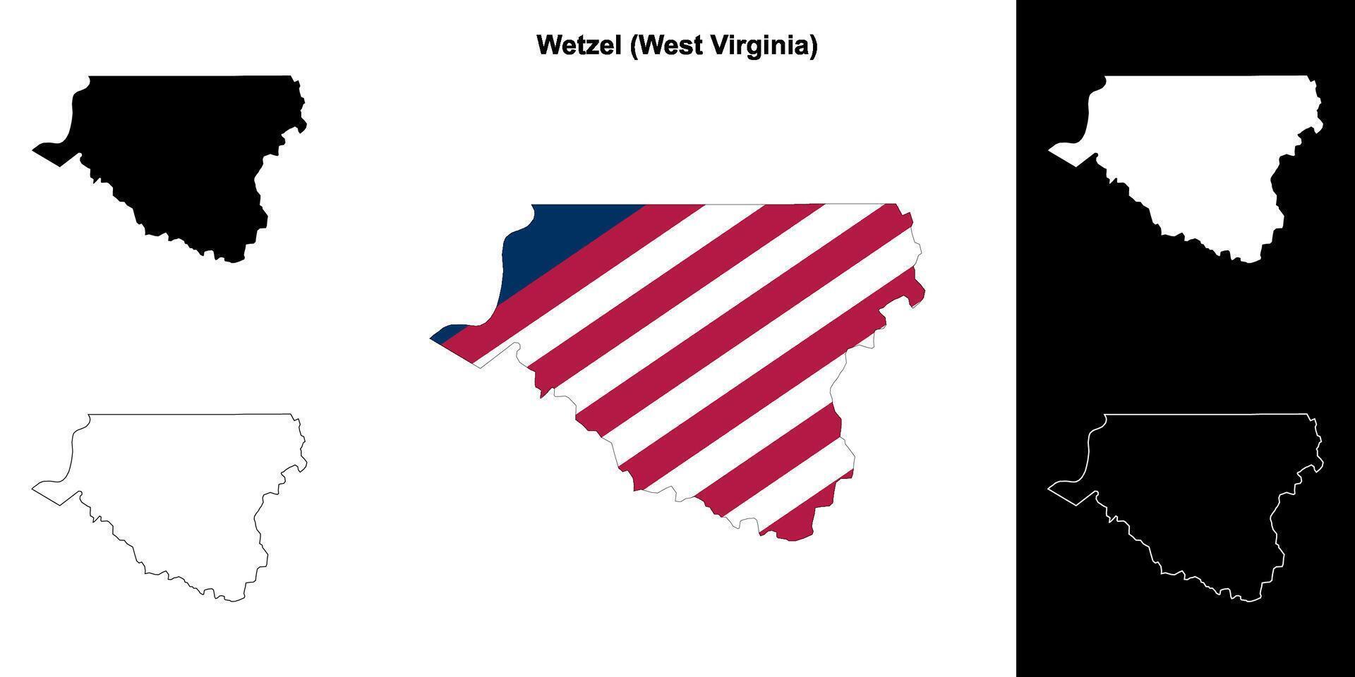 Wetzel County, West Virginia outline map set vector