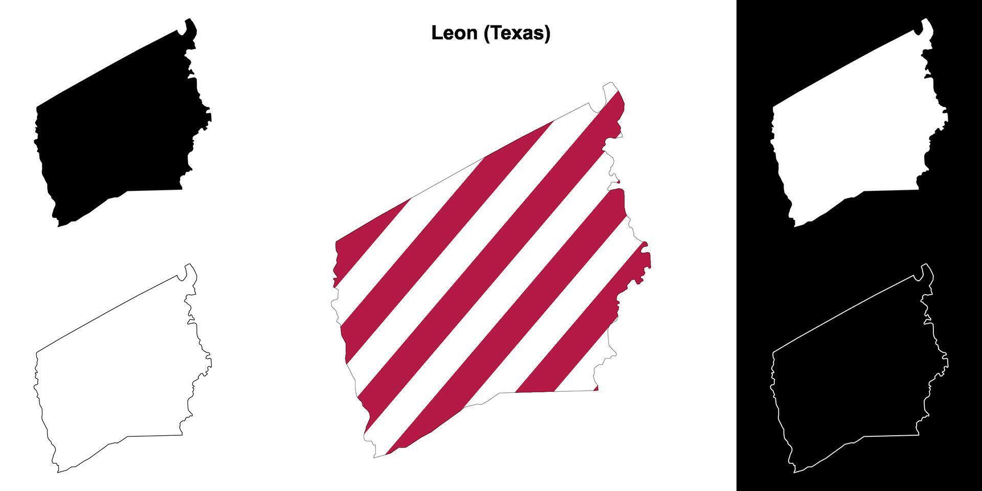 Leon County, Texas outline map set vector