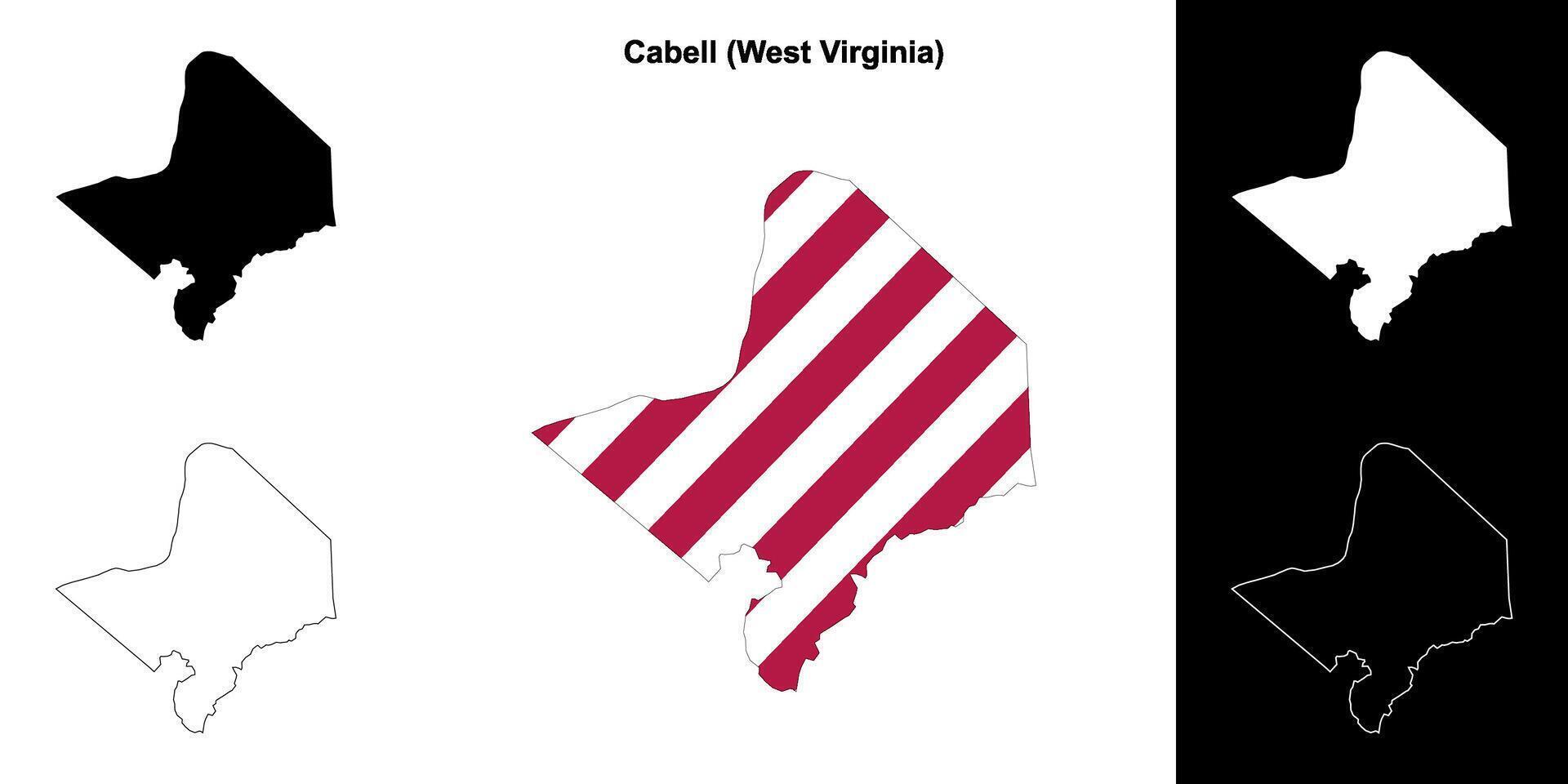 Cabell County, West Virginia outline map set vector