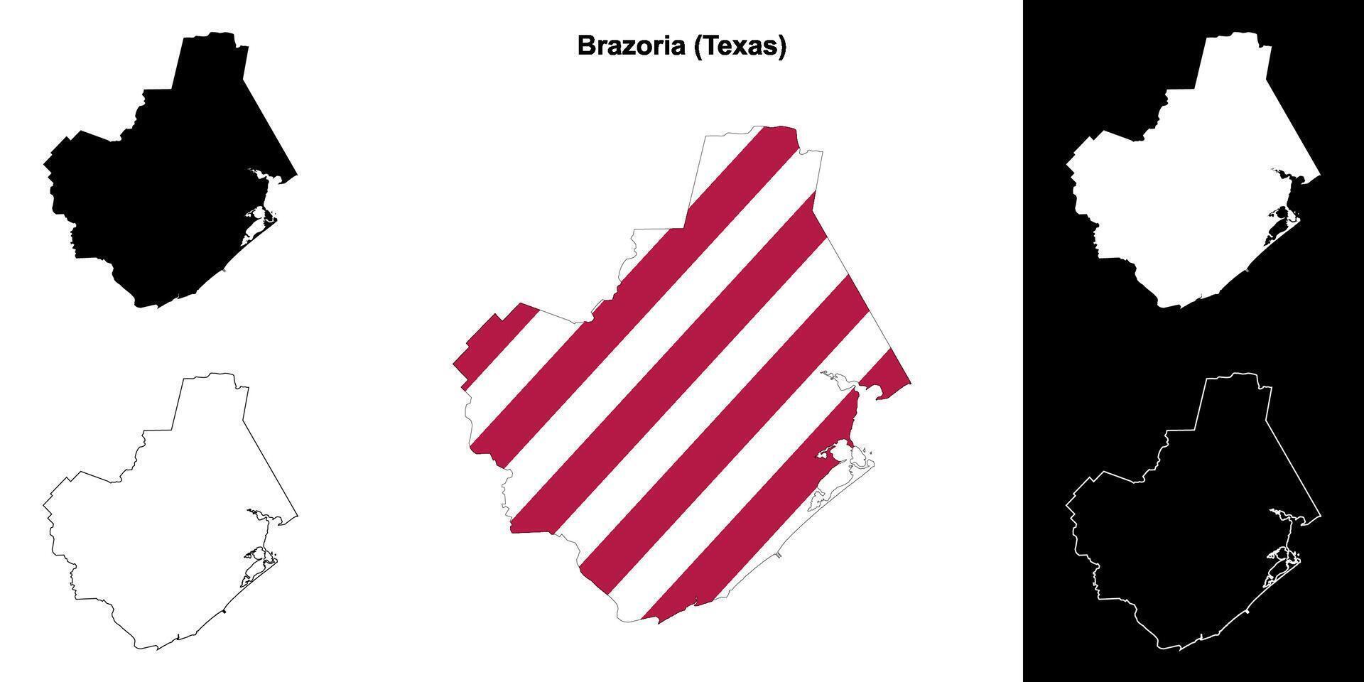 Brazoria County, Texas outline map set vector