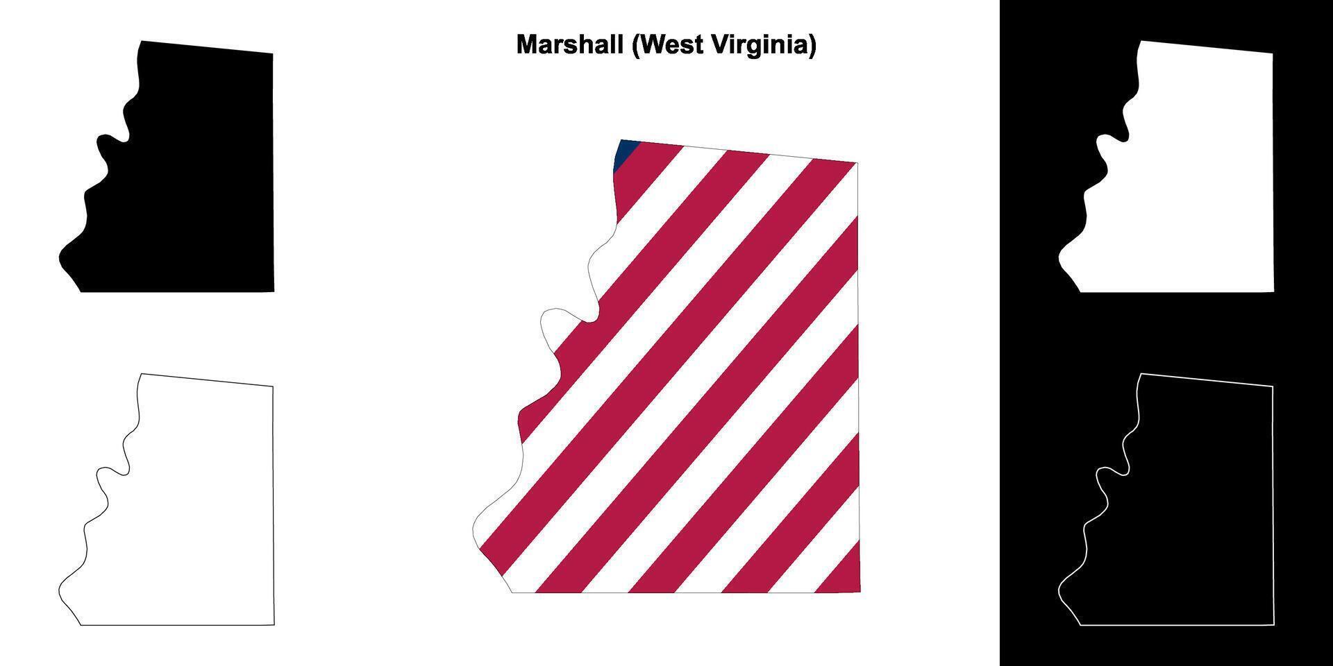 Marshall County, West Virginia outline map set vector