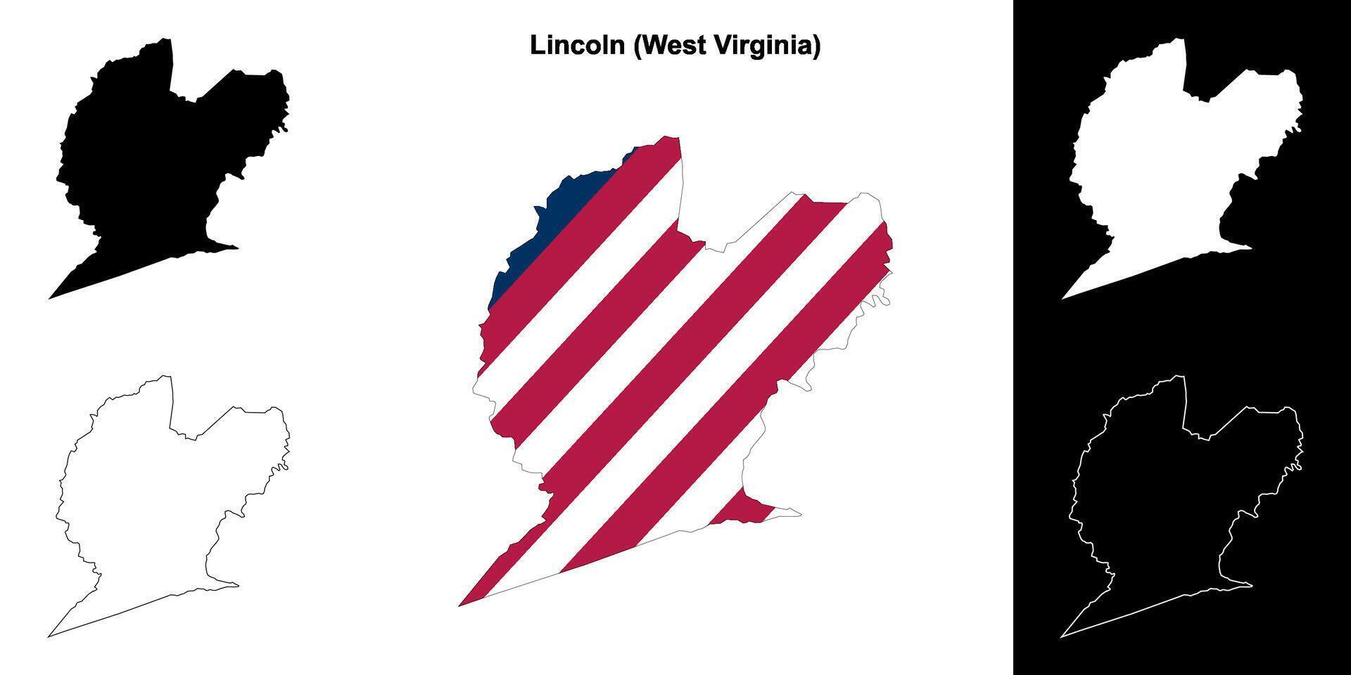 Lincoln County, West Virginia outline map set vector