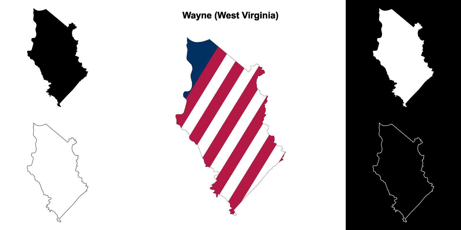 Wayne County, West Virginia outline map set vector