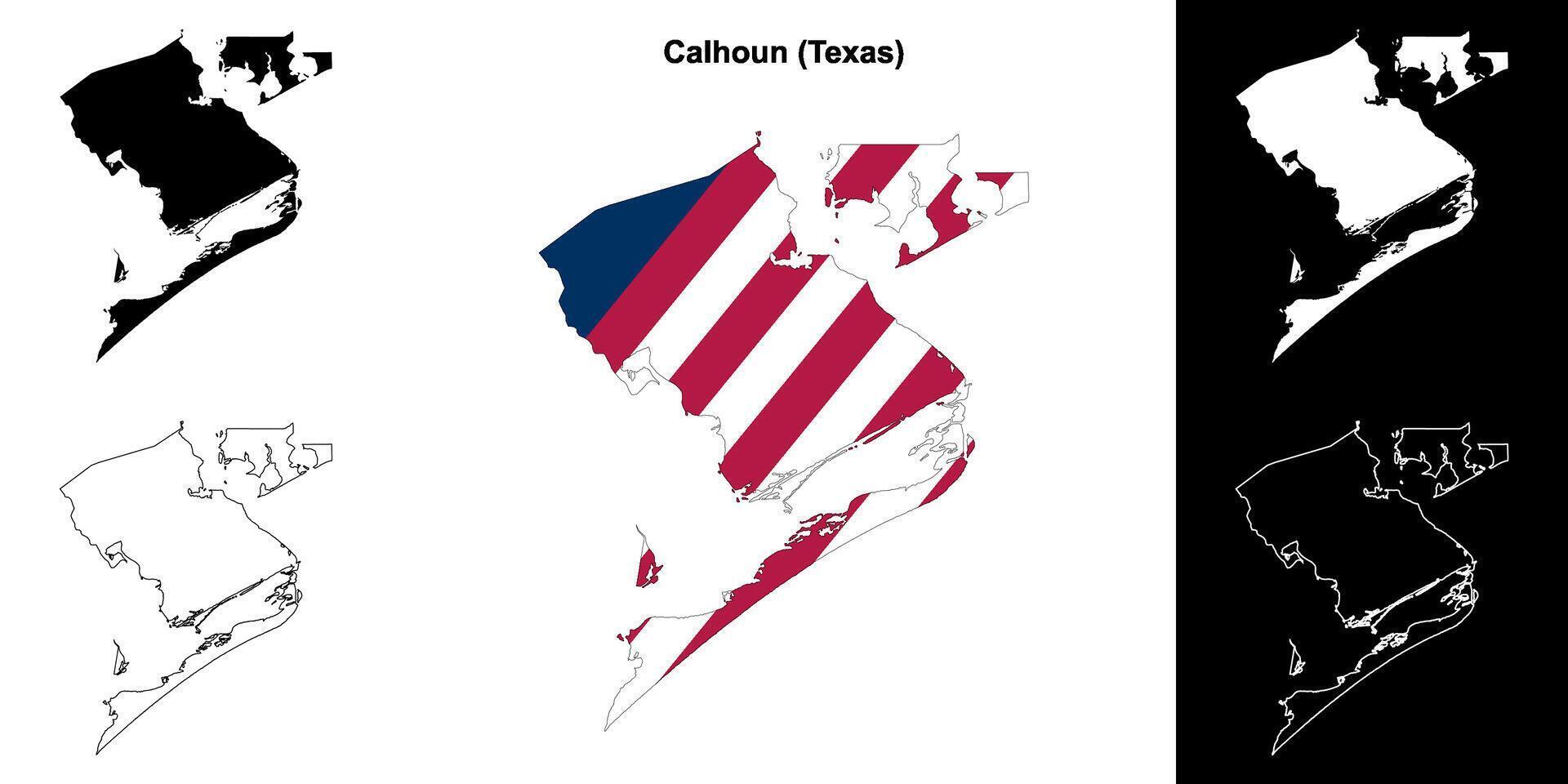 Calhoun County, Texas outline map set vector