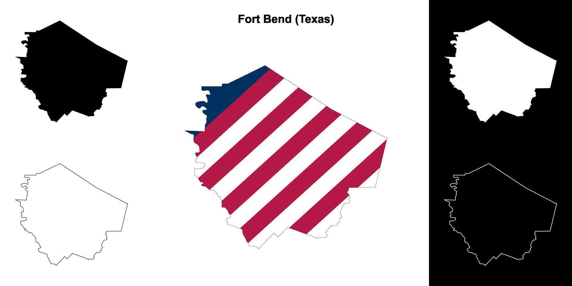 Fort Bend County, Texas outline map set vector