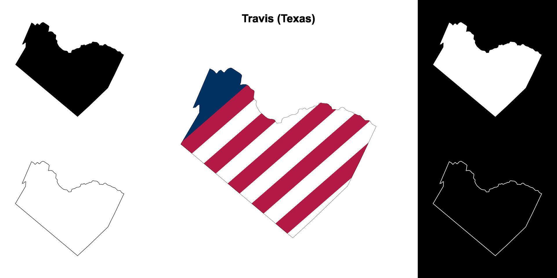 Travis County, Texas outline map set vector