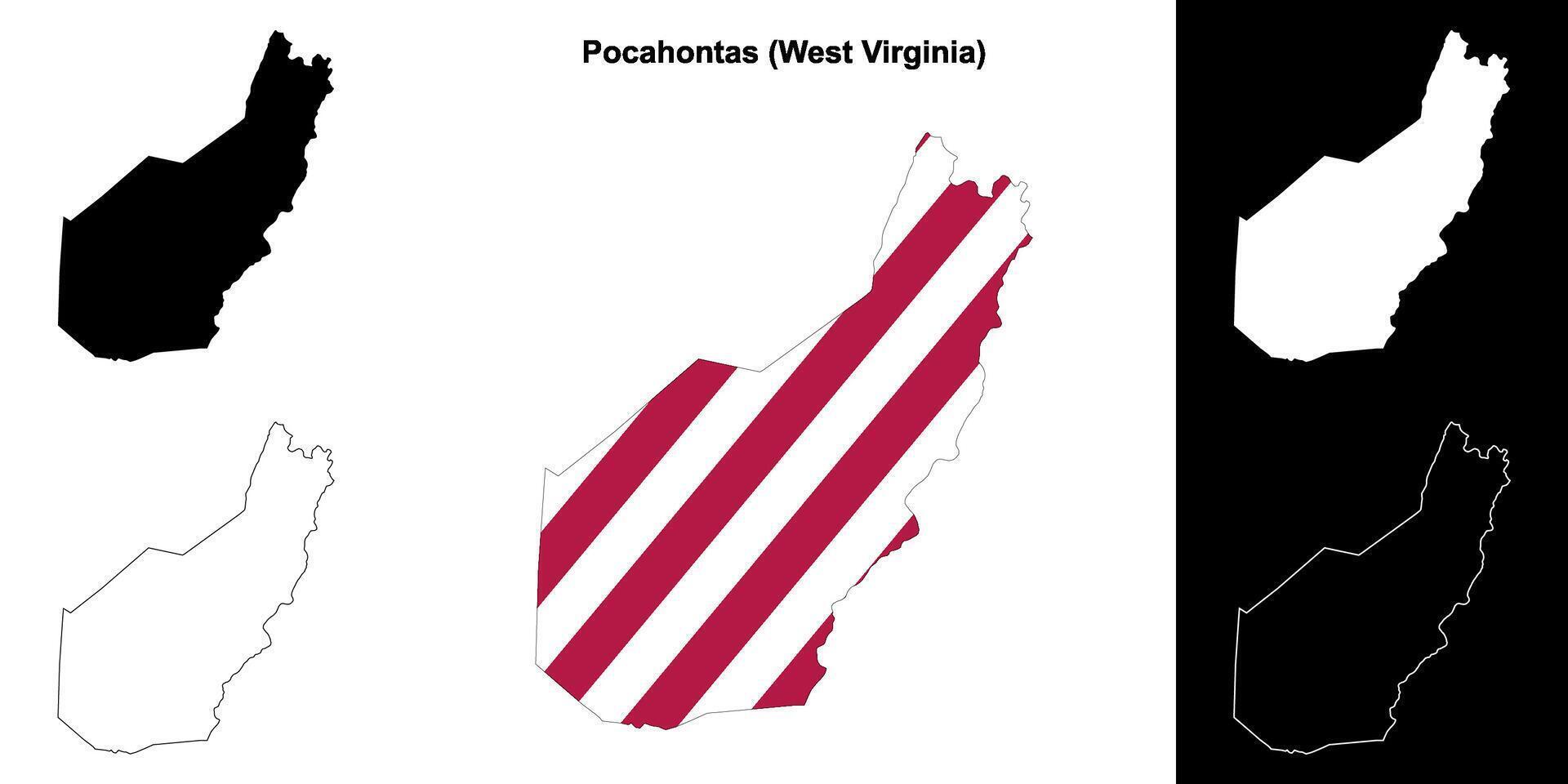 Pocahontas County, West Virginia outline map set vector