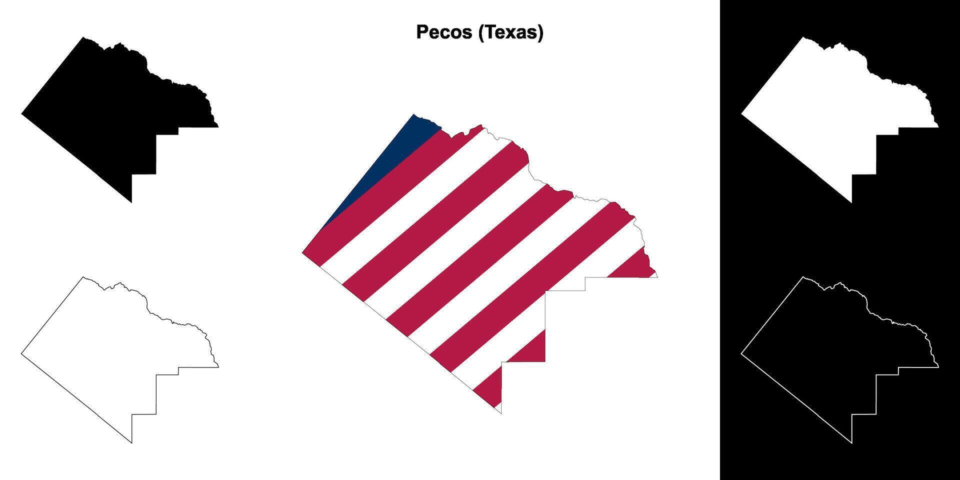 Pecos County, Texas outline map set vector