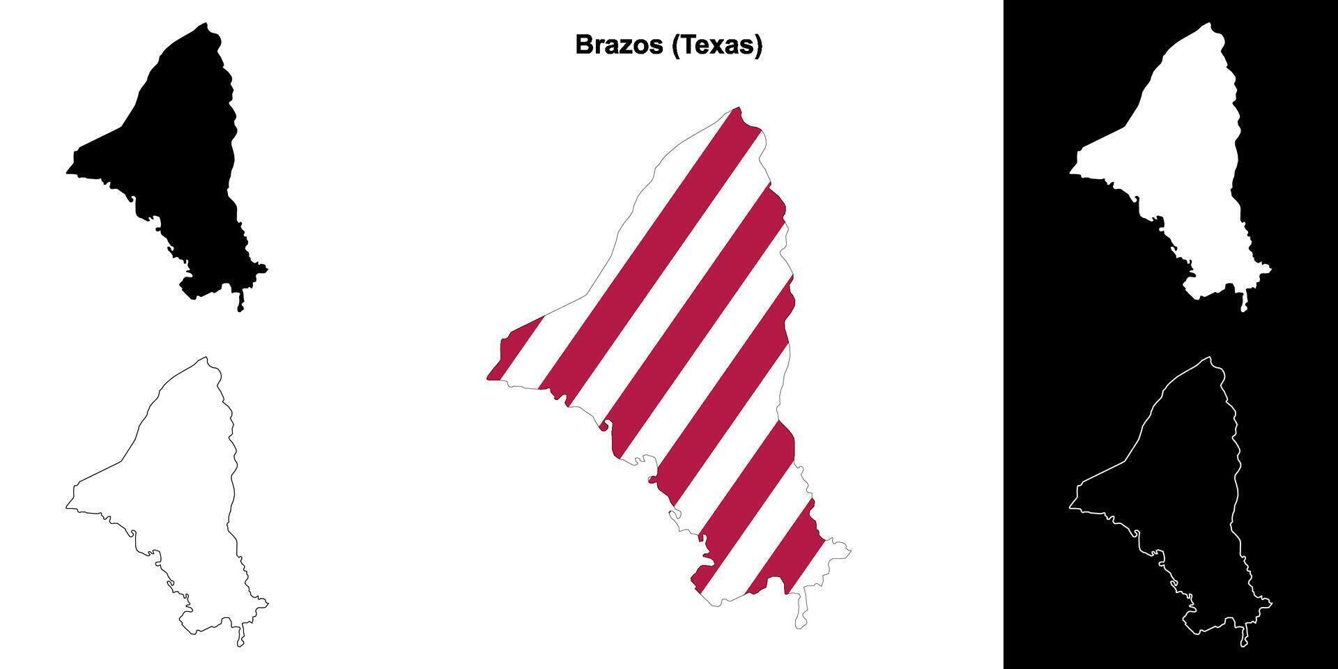 Brazos County, Texas outline map set vector