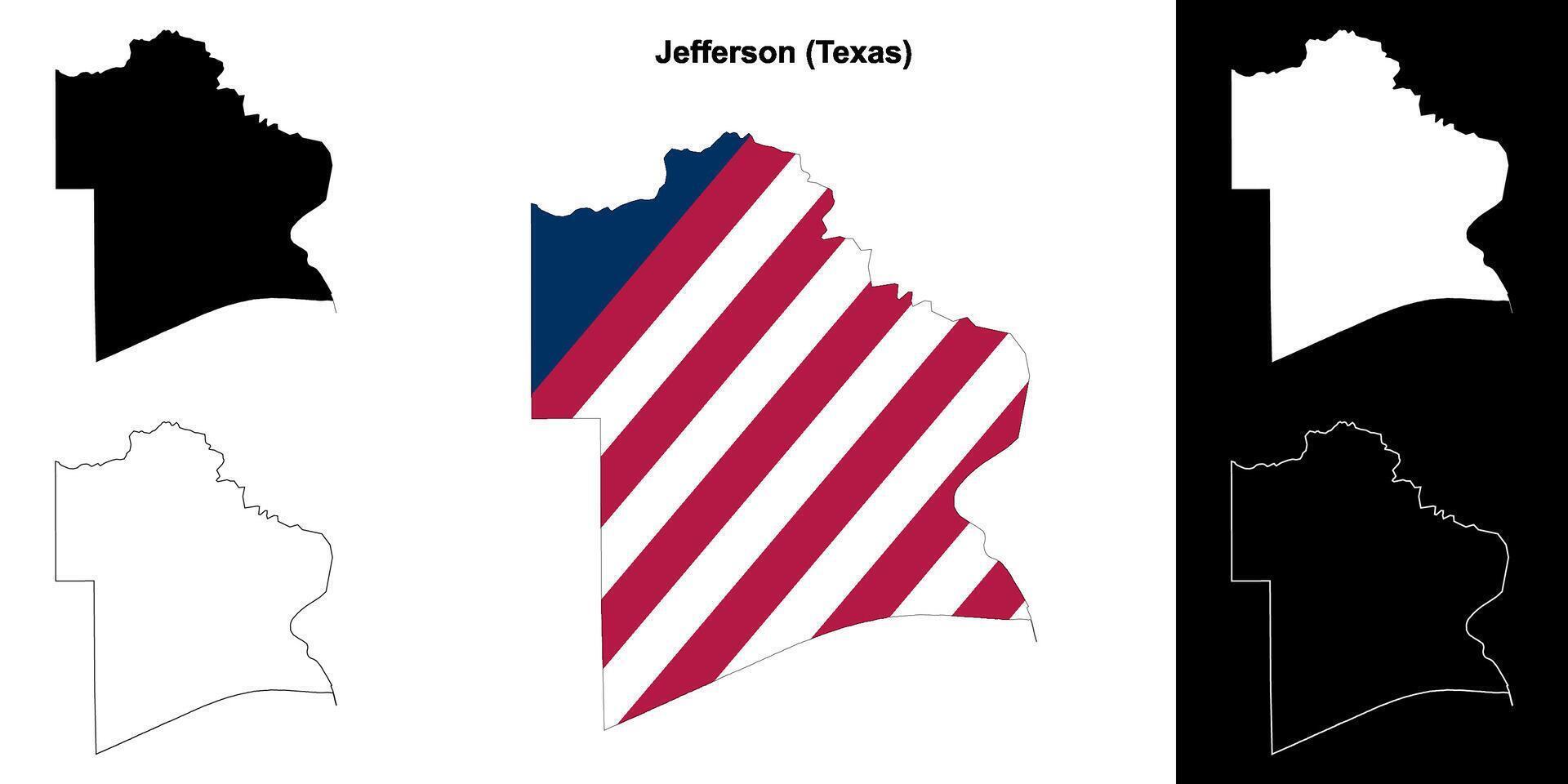 Jefferson condado, Texas contorno mapa conjunto vector