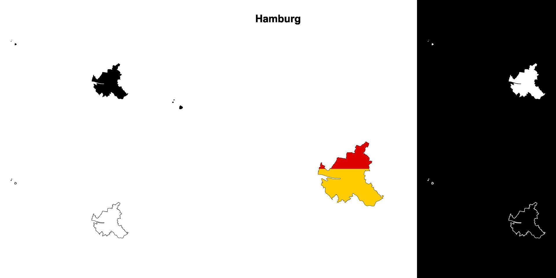 Hamburg state outline map set vector
