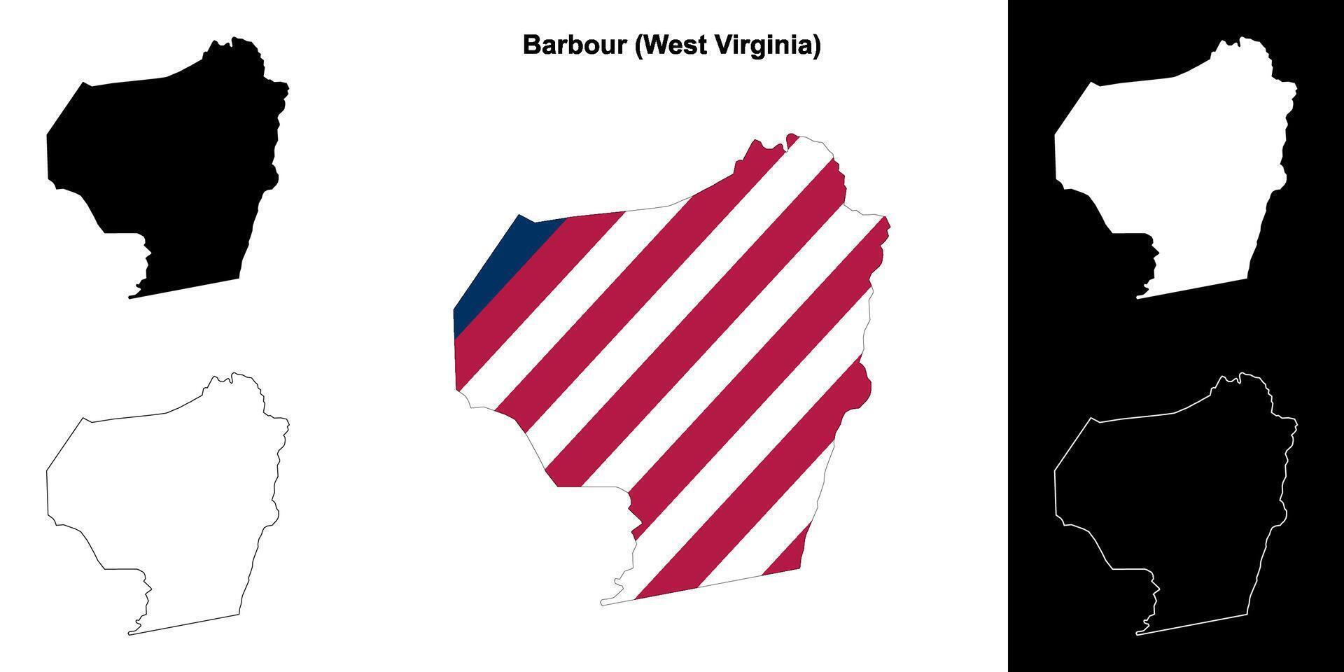 Barbour County, West Virginia outline map set vector
