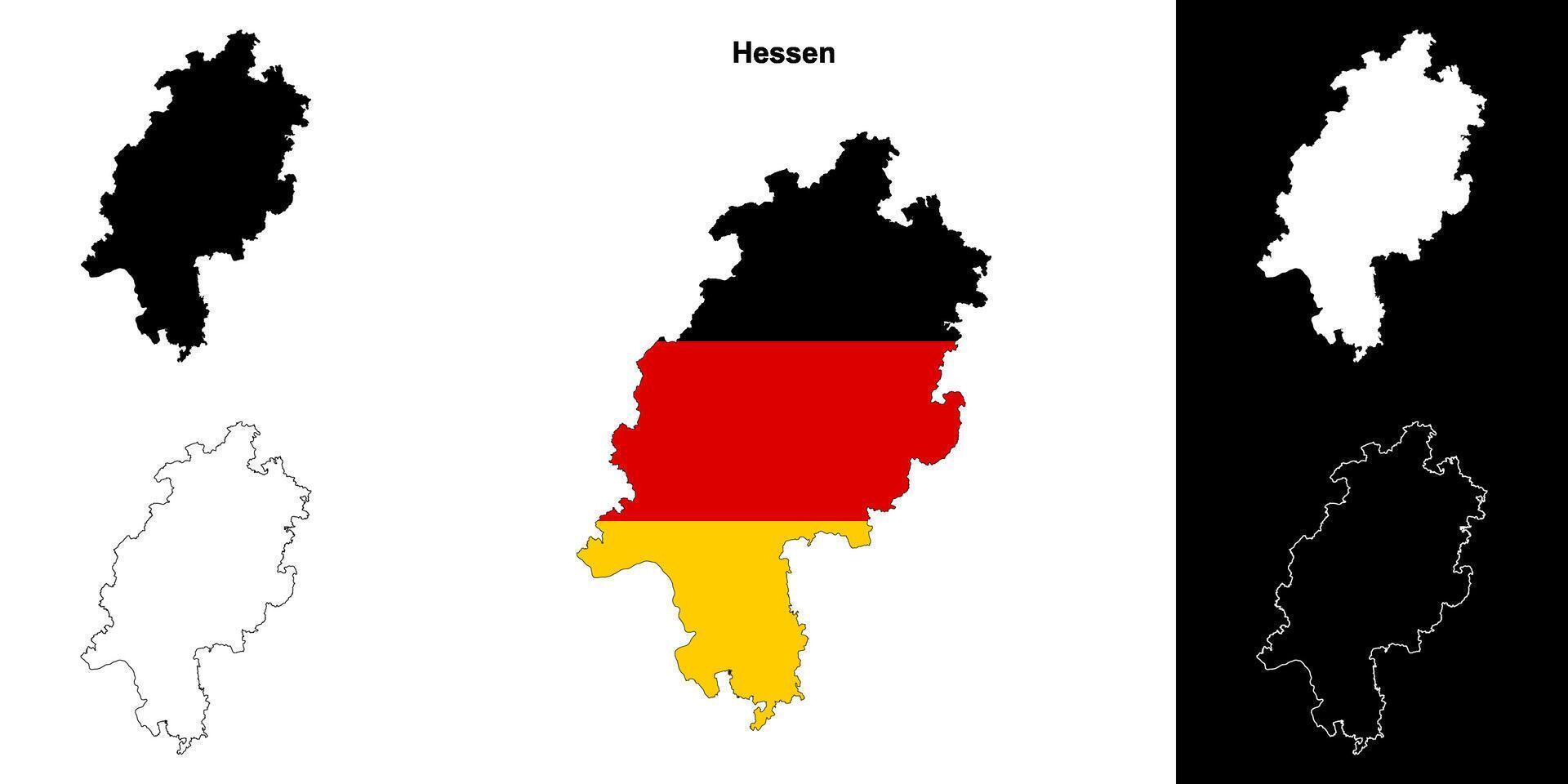 Hessen state outline map set vector