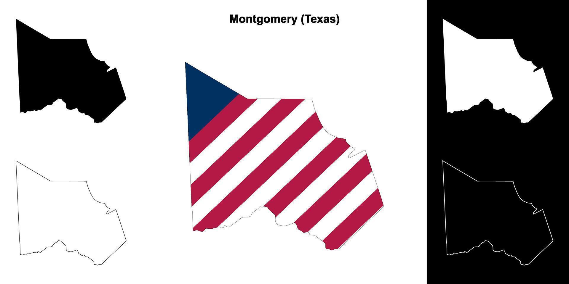 Montgomery County, Texas outline map set vector