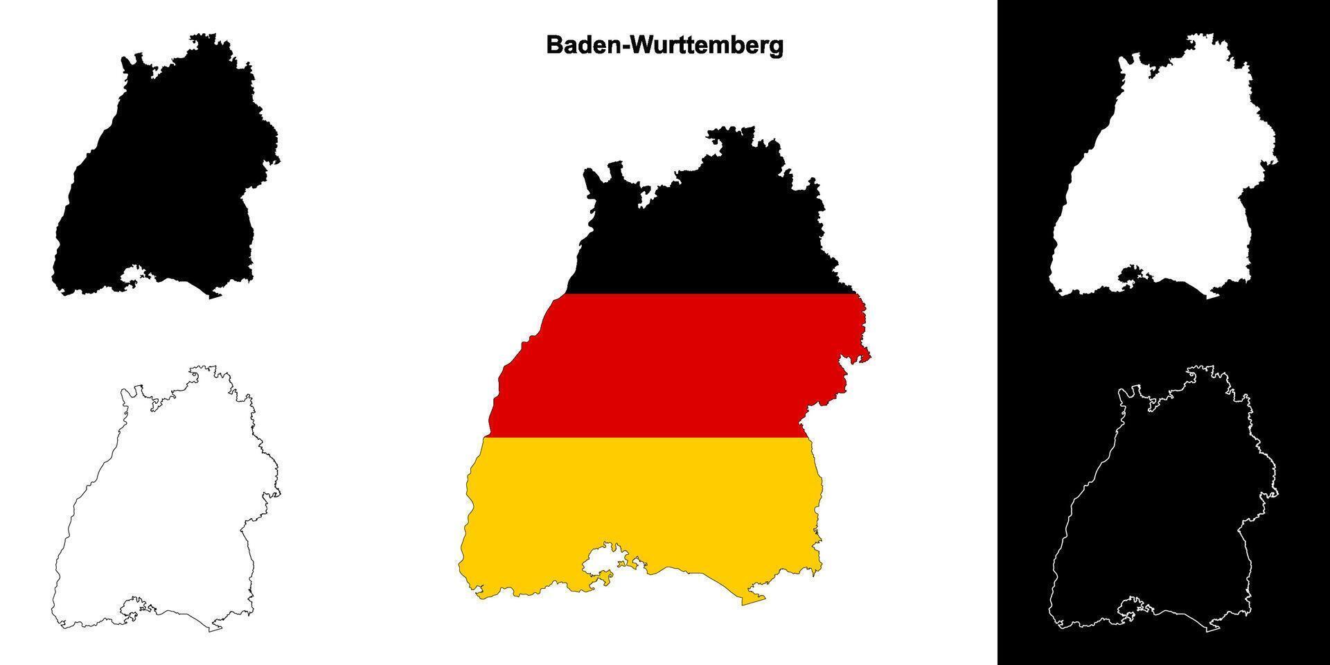 Baden-Wurttemberg state outline map set vector