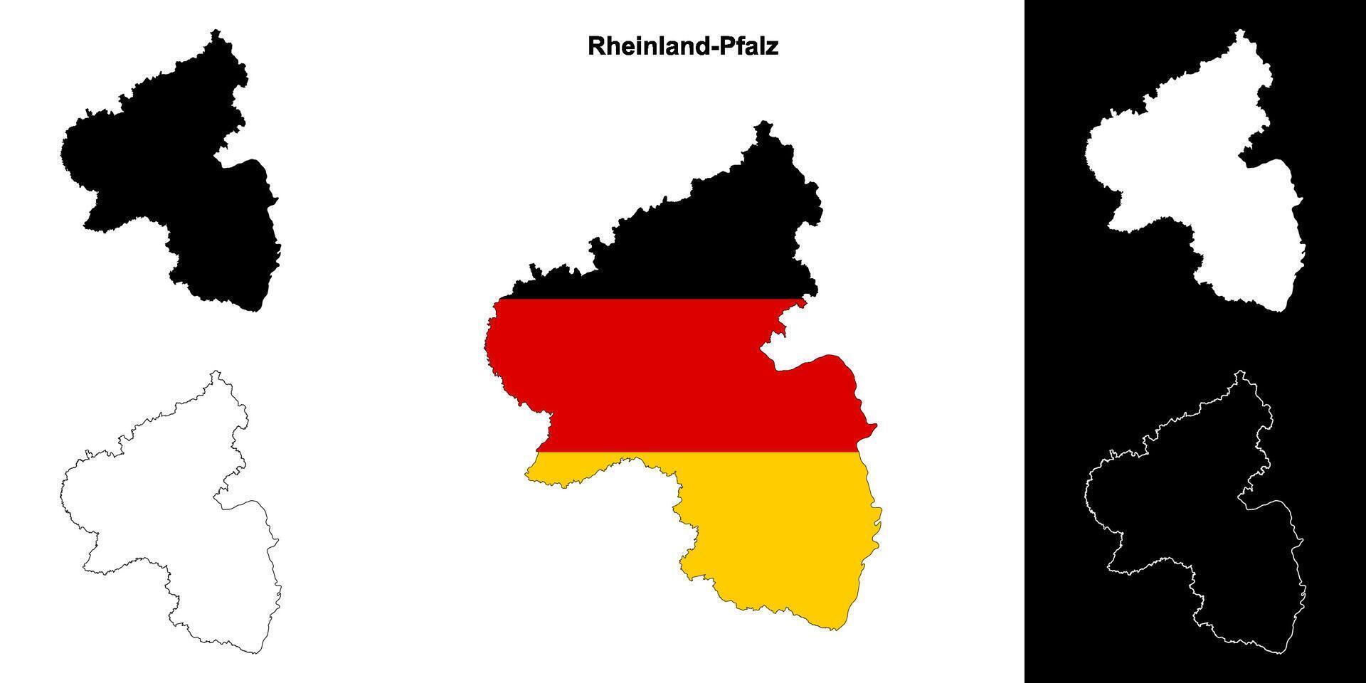 Rheinland-Pfalz state outline map set vector