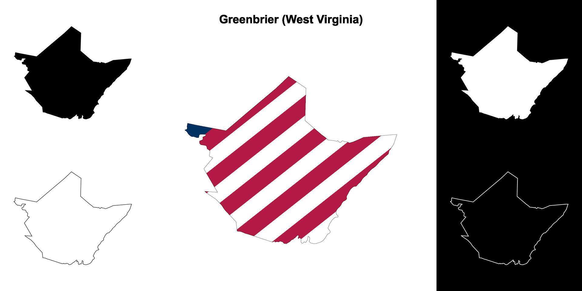 Greenbrier County, West Virginia outline map set vector
