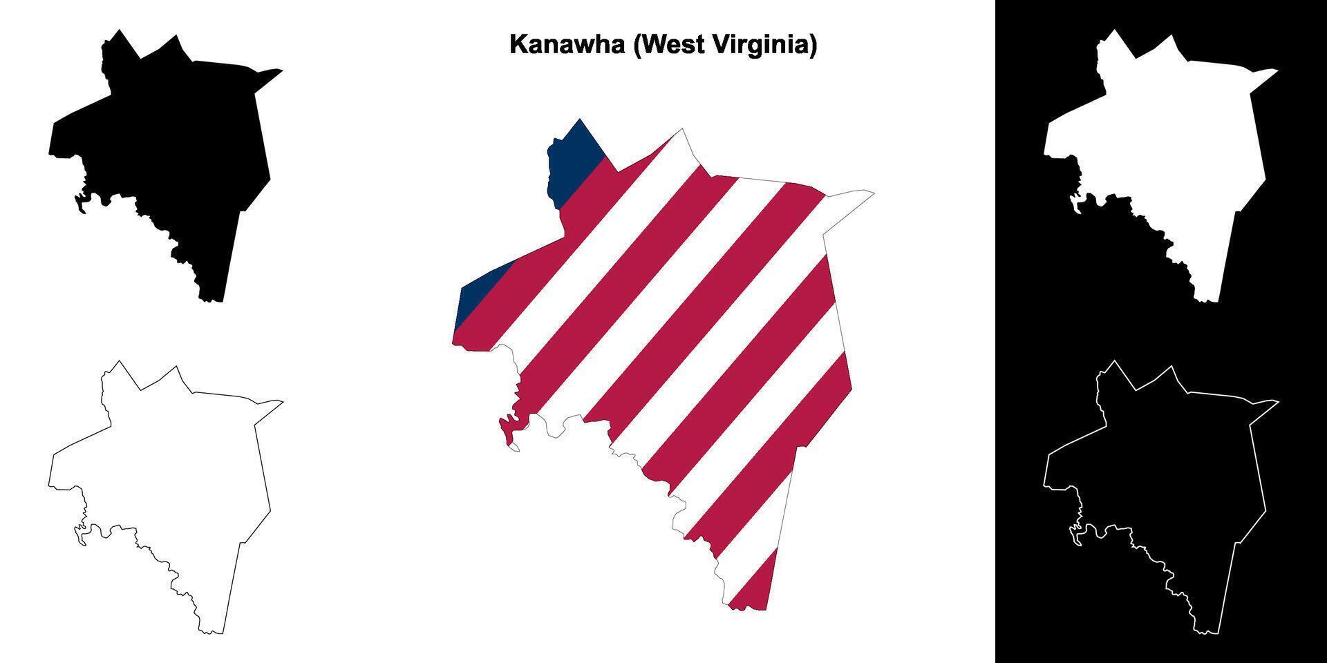 Kanawha County, West Virginia outline map set vector