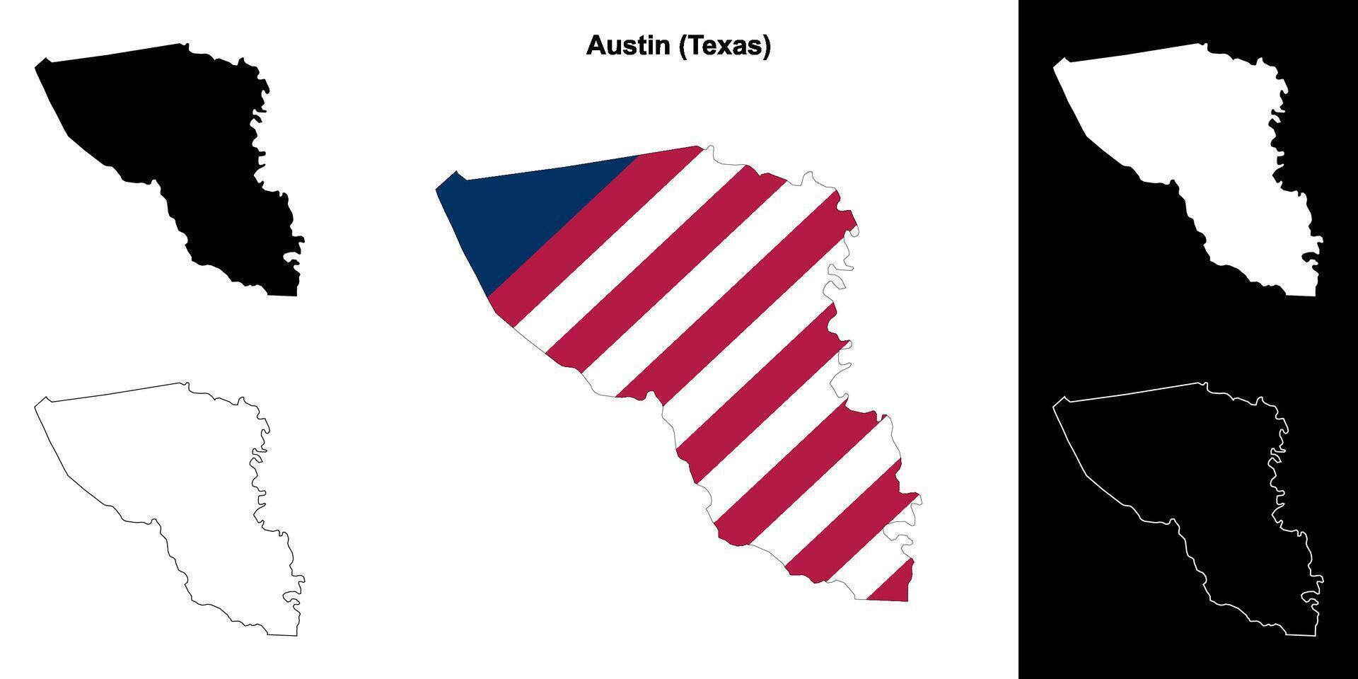 Austin County, Texas outline map set vector