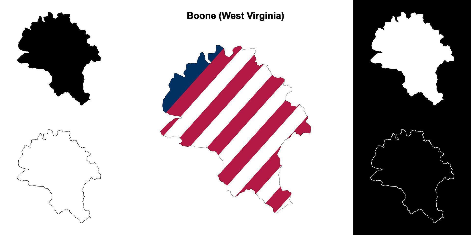 Boone County, West Virginia outline map set vector