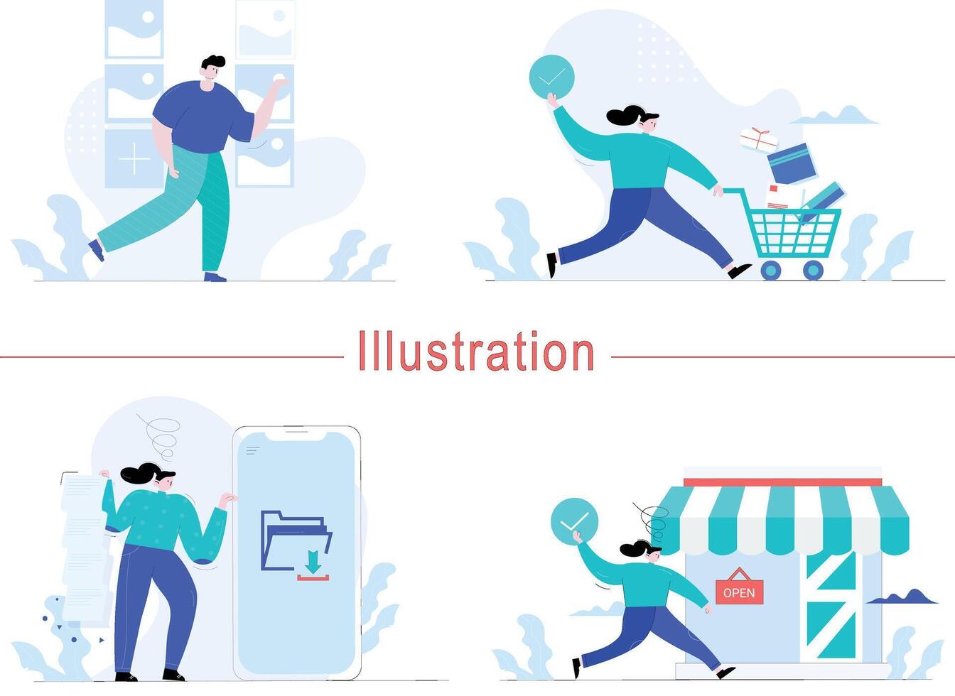Digital Marketing illustrations Mega set Collection of scenes with men and women taking part in business activities Trendy style vector
