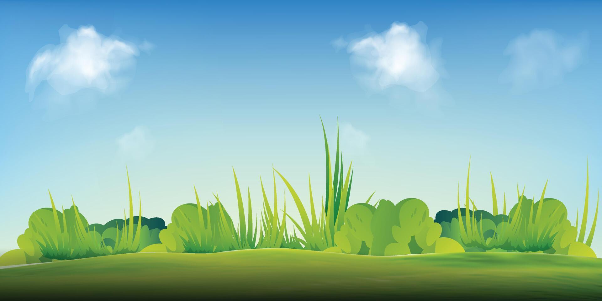 illustration of a grass field and blue sky. Simple nature landscape background vector