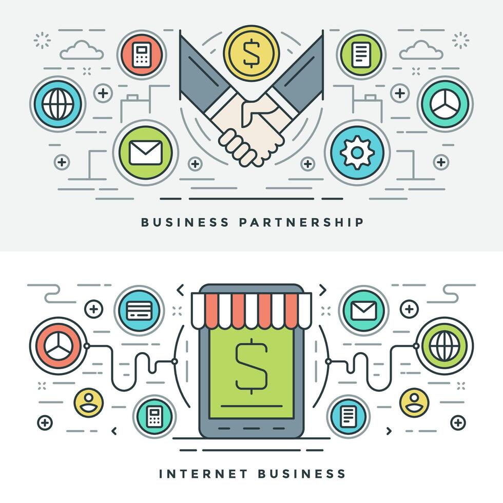 Flat line Business Partnership and Internet. illustration. vector