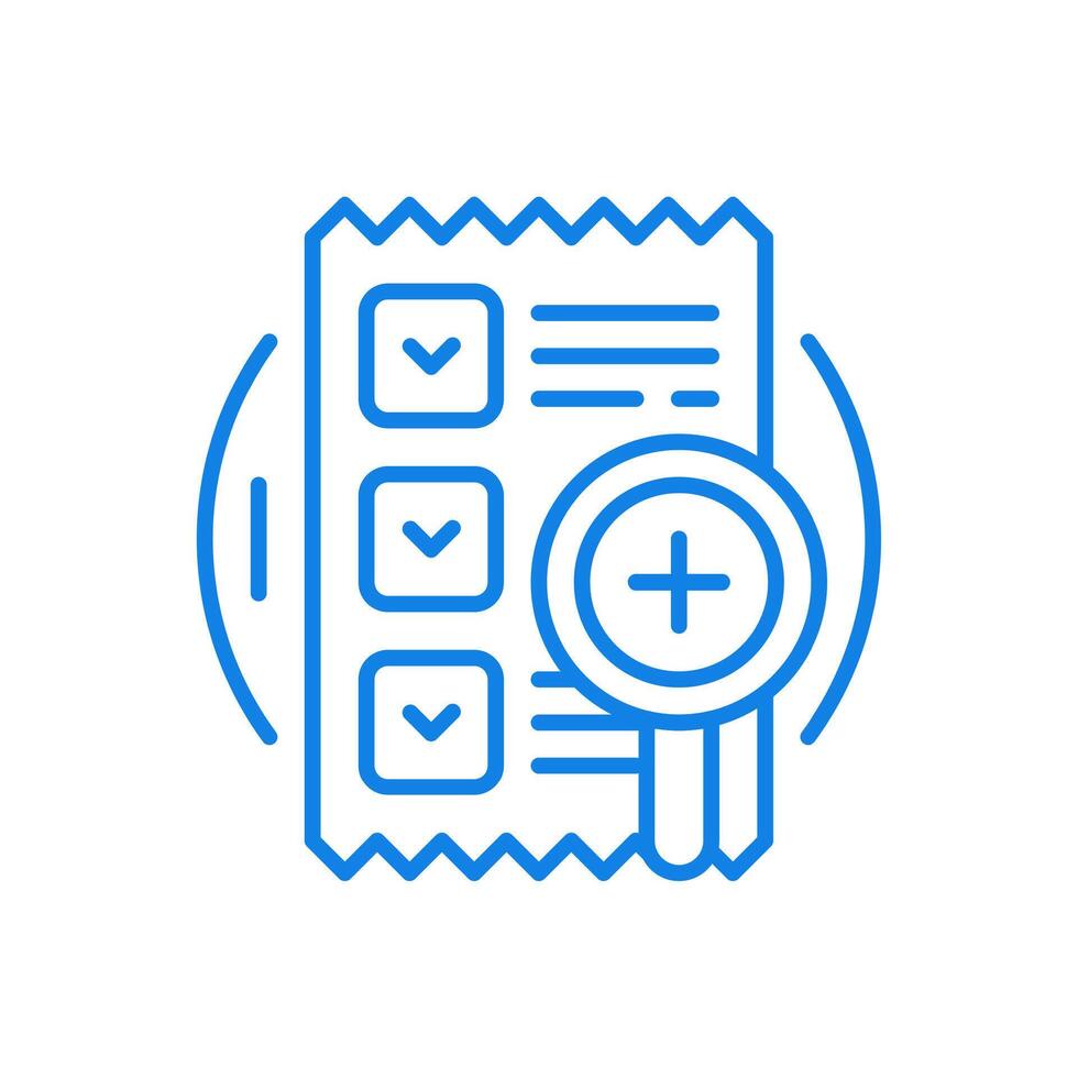Passed test task line icon. Torn sheet of paper with check marks answers and attached stamp. vector
