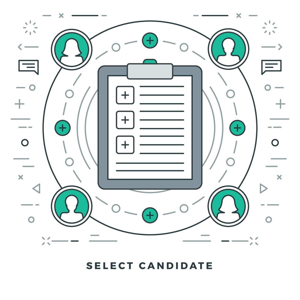 Flat line Select Candidate or Employee Search illustration. vector