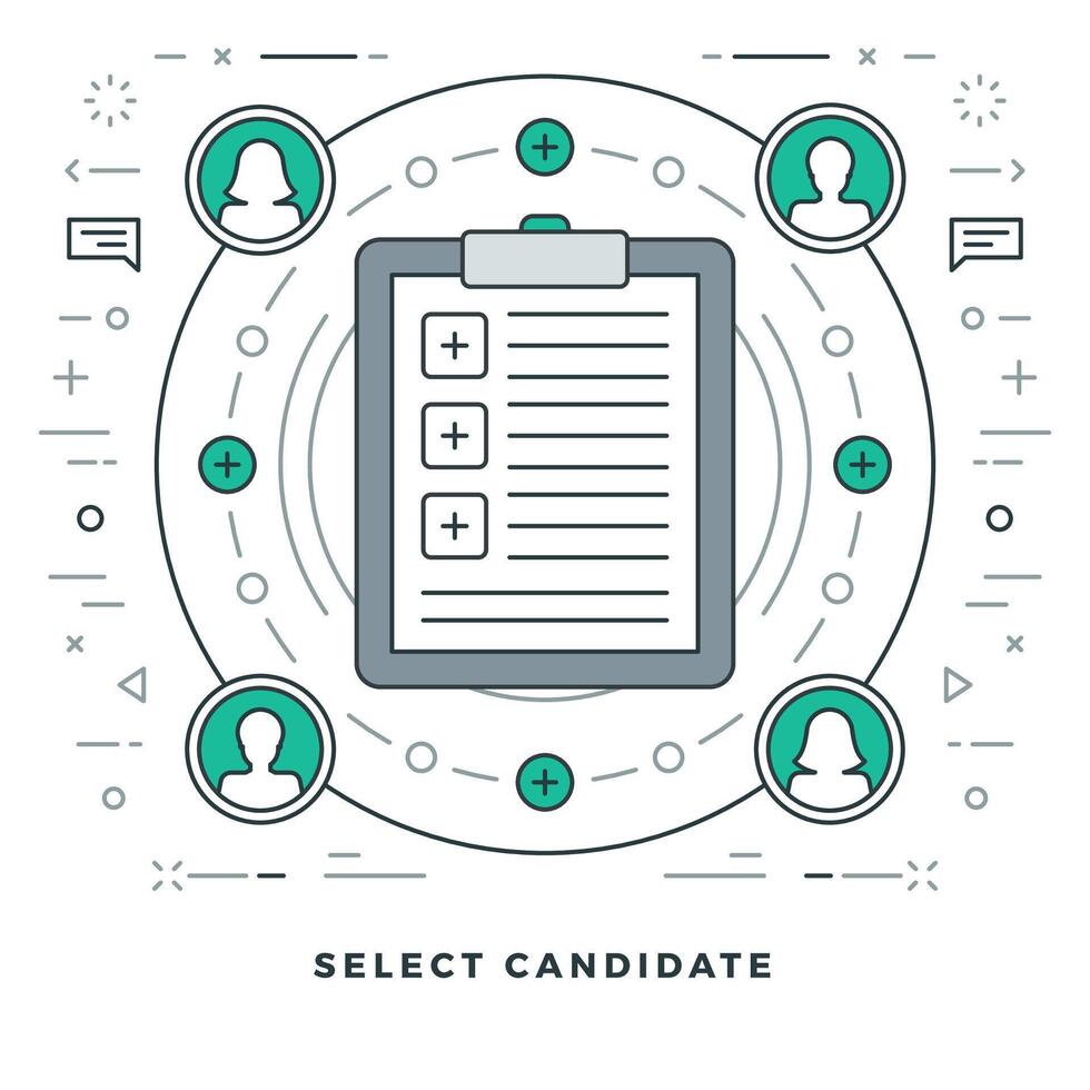 Flat line Select Candidate or Employee Search illustration. vector