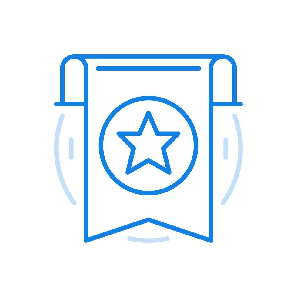 Quality symbol line icon. Premium certificate affirming guarantee dangling flag with star. vector