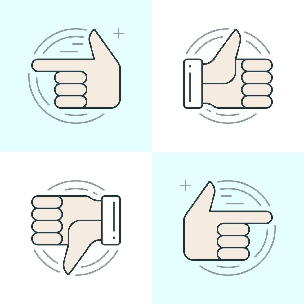 Flat line icons set. Thin linear stroke icons Hands, Thumbs up or like icon, Finger pointing social media concept vector
