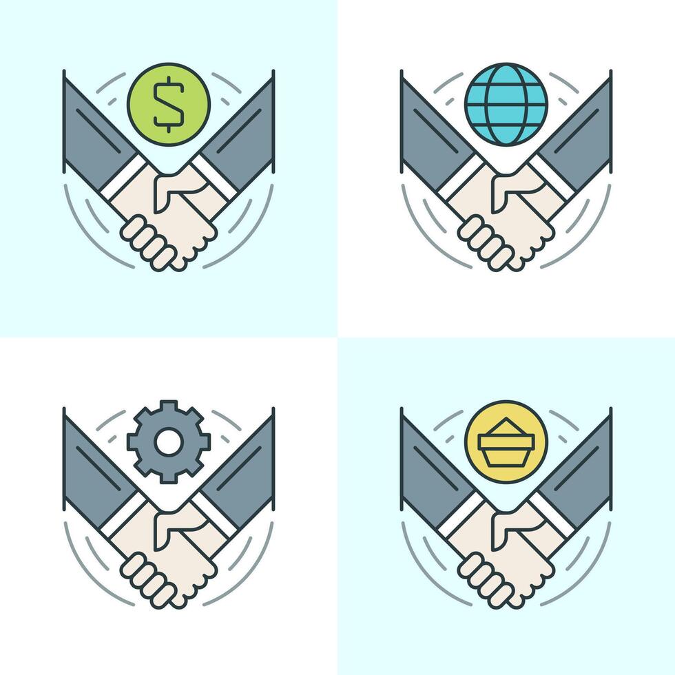 Flat line icons set. Thin linear stroke icons Handshake, Partnership, Deal Agreement, Successful hands concept vector