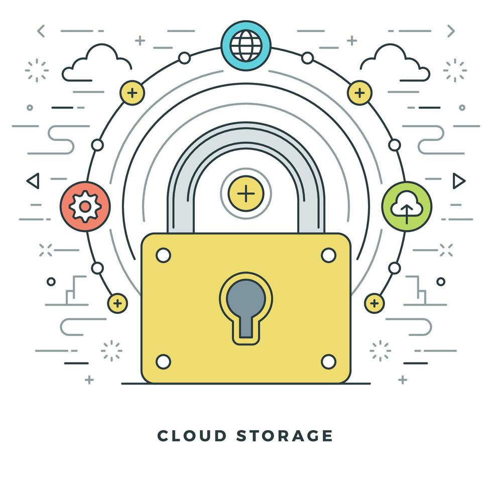 Flat line Cloud Storage Concept illustration. Modern thin linear stroke icons. vector