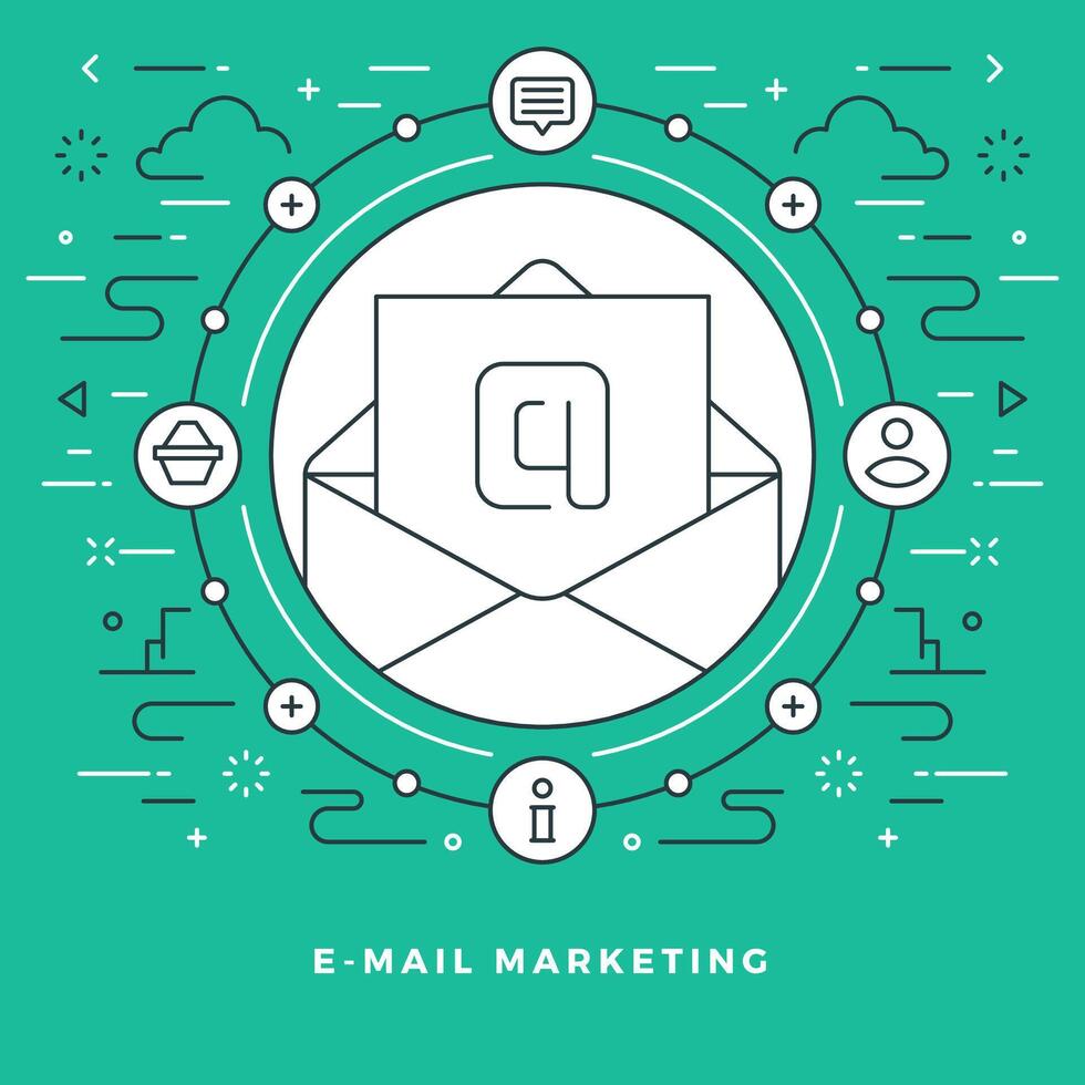 plano línea correo electrónico márketing concepto ilustración. vector