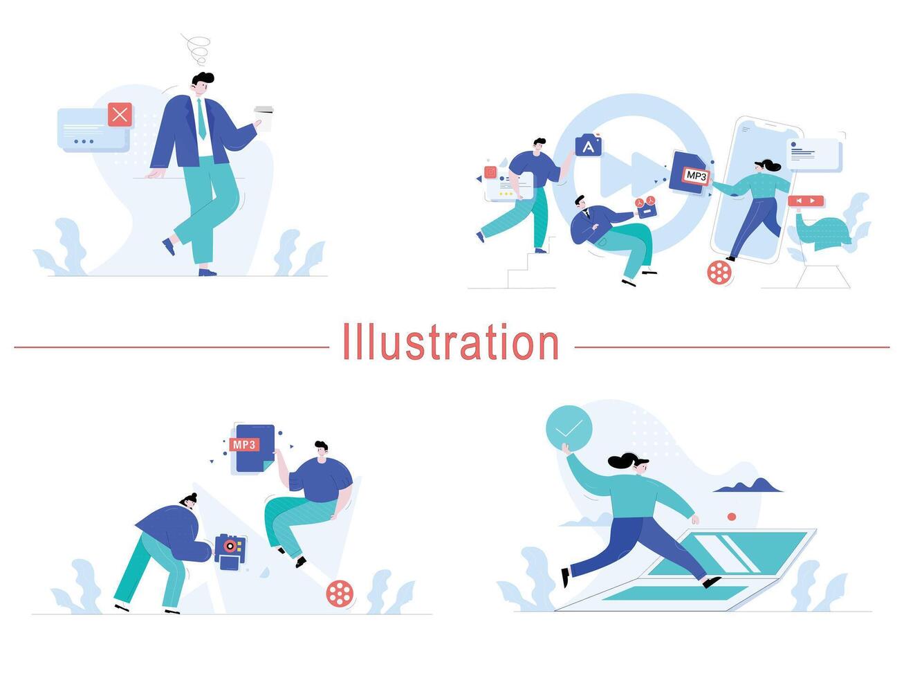 Digital Marketing illustrations Mega set Collection of scenes with men and women taking part in business activities Trendy style vector