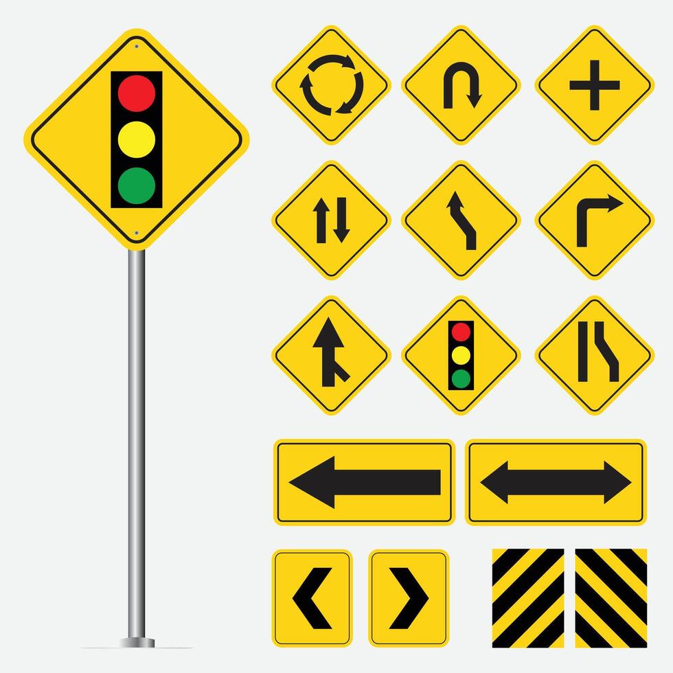 Collection of warning, mandatory, prohibition and information traffic signs. road sign, illustration vector