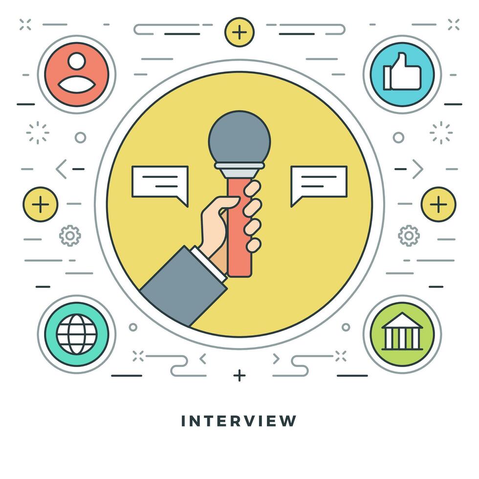 Flat line Interview Concept illustration. Modern thin linear stroke icons. vector