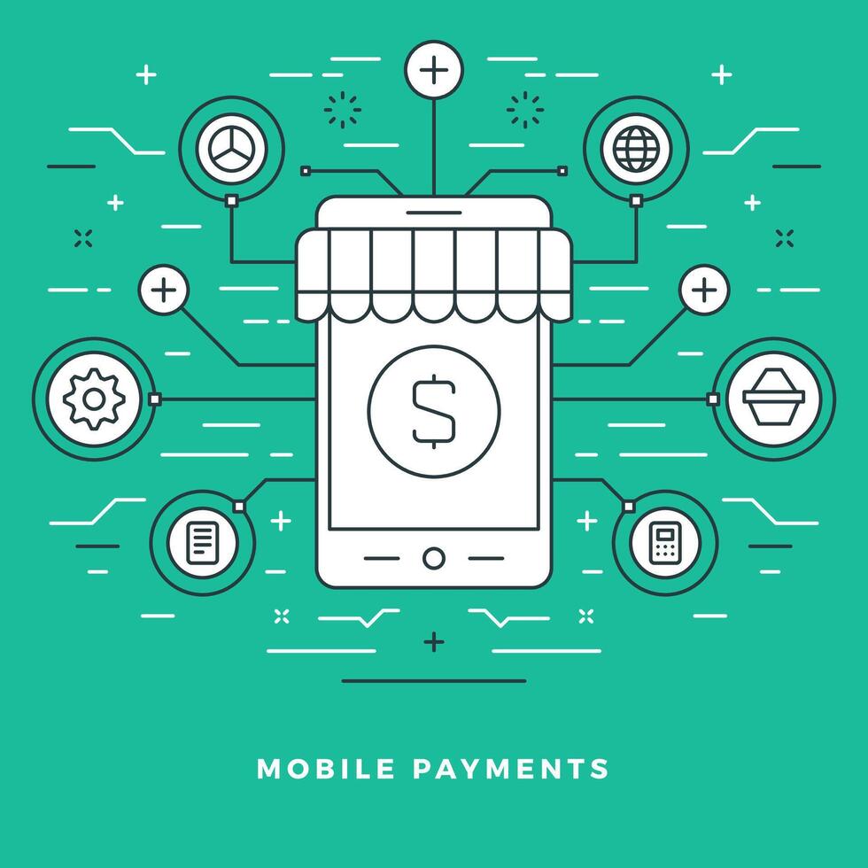 Flat line Mobile Payments and Shopping Concept illustration. vector