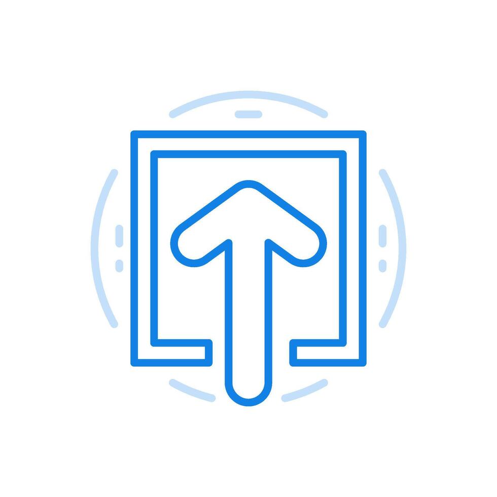 Data loading line icon. Arrow pointing up in square. vector