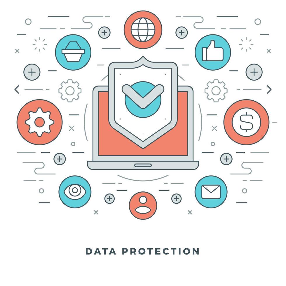 Flat line Business Data Protection Concept illustration. vector