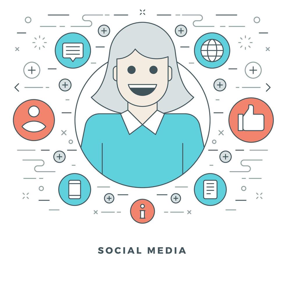 Flat line Social Media Concept illustration. Modern thin linear stroke icons. vector